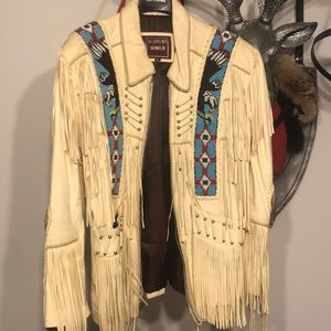 Leather jacket beige with fringes